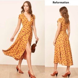 Reformation Carina Yellow Floral Wrap Dress